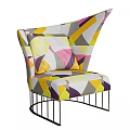 Colorful Geometric Pattern Single Sofa With Asymmetric Backrest And Black Metal Frame