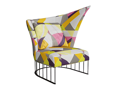 Colorful Geometric Pattern Single Sofa With Asymmetric Backrest And Black Metal Frame 3d model