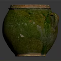 Traditional Green Ceramic Jar With Handle And Rustic Glaze Finish 3d model