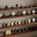 Traditional Tea Collection Display With Sets Trays And Caddies On Wooden Shelves