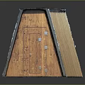 Wooden Rectangular Storage Equipment With Sloped Black Roof And Side Wooden Door