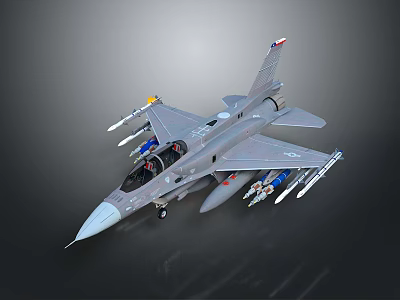 Gray Military Fighter Jet With Multiple Mounted Missiles And Cockpit Design 3d model