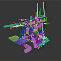 Industrial Equipment With Complex Piping System And Metal Structural Components Layout