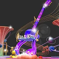 Vibrant Purple Guitar With Musical Notes Neon Lights And Colorful Decorative Elements