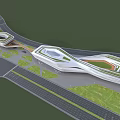 Modern Commercial Complex With Streamlined Design Green Roof Terraces And Urban Green Spaces
