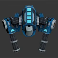 Futuristic Blue Mechanical Game and Movie Character with Dual Cannon Arms and Glowing Accents