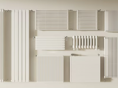 White Wall Mounted Radiators In Various Styles For Home Interior Heating 3d model