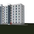 Modern Residential Building Exterior Design With Glass Curtain Walls Cylindrical Structure And Red Entrance