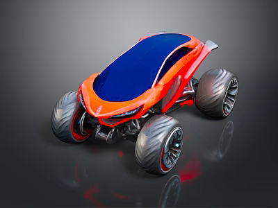 Futuristic Orange And Blue Concept Car With Large Wheels And Sleek Design 3d model