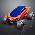 Futuristic Orange And Blue Concept Car With Large Wheels And Sleek Design
