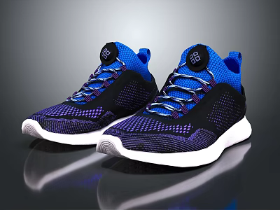 Breathable Blue And Purple Mesh Running Shoes With White Sole And Lace Up Design 3d model