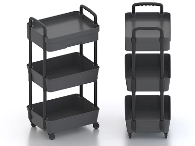 Black Multi Layer Storage Trolleys With Wheels And Handles For Home Use 3d model