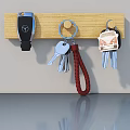 Wooden Swing Door With Wall Mounted Key Holder And Hanging Keys