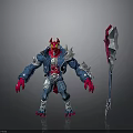 Mythical Warrior Creature With Red Head Blue Jacket Silver Decorations Red Hands Holding Battle Axe