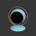 Smart Electronic Appliance With Circular Blue Design Golden Frame Black Screen And Stable Base
