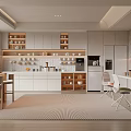 Modern Pantry Interior Design With White Cabinets Wooden Shelves Coffee Machine And Chairs