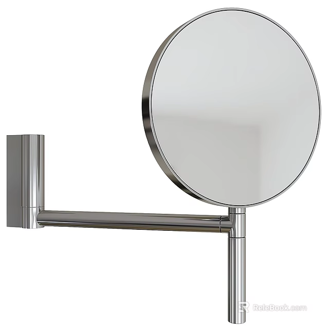 Stylish Round Mirror With Chrome Frame And Adjustable Arm Stand For Home Bathroom Decor 3d model 