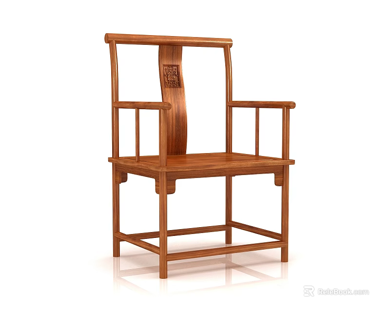 Classic Chinese Style Solid Wood Armchair with Carved Backrest and Sturdy Structure 3d model 
