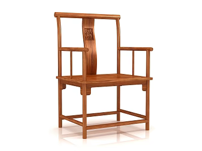 Classic Chinese Style Solid Wood Armchair with Carved Backrest and Sturdy Structure 3d model