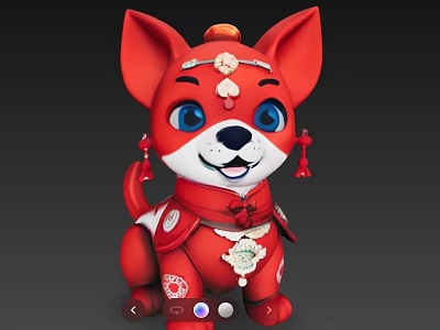 Cartoon Robot Dog Chinese Element Dog Doll New Year Festive Toy Dog 3d model