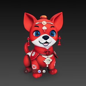 Cartoon Robot Dog Chinese Element Dog Doll New Year Festive Toy Dog 3d model