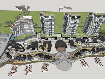 Modern High Rise Residential Complex With Green Spaces And Low Rise Commercial Buildings 3d model