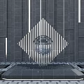 Geometric Sculpture With Black White Stripes And Hollow Circular Center On Modern Gray Stone Floor