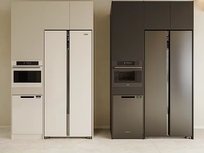 Beige and Dark Gray Kitchen Appliance Set With Refrigerator Oven and Dishwasher 3d model