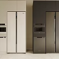 Beige and Dark Gray Kitchen Appliance Set With Refrigerator Oven and Dishwasher