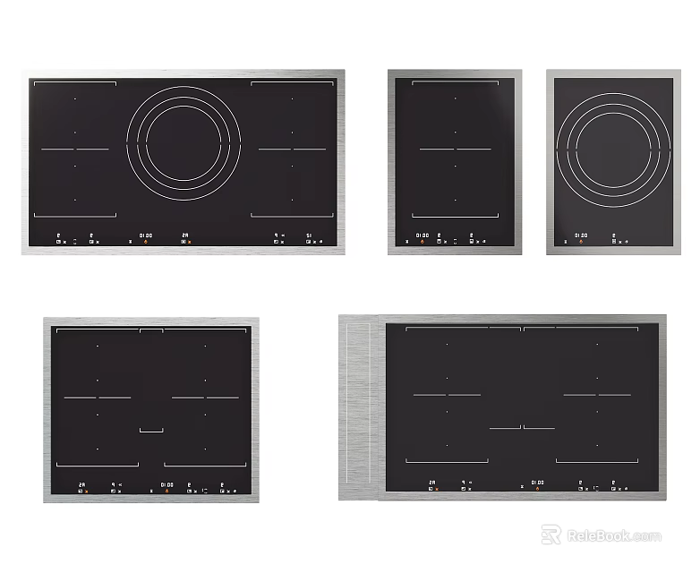 Modern Black Induction Cooktops With Various Designs And Control Panels In Different Sizes 3d model 