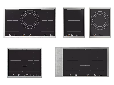 Modern Black Induction Cooktops With Various Designs And Control Panels In Different Sizes 3d model