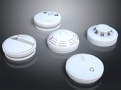 Multiple White Round Electronic Smoke Detectors With Indicator Lights For Home Safety 3d model