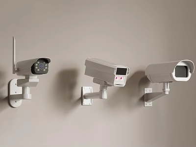 Projection Monitoring Surveillance Cameras Three Wall Mounted with Different Designs for Security 3d model