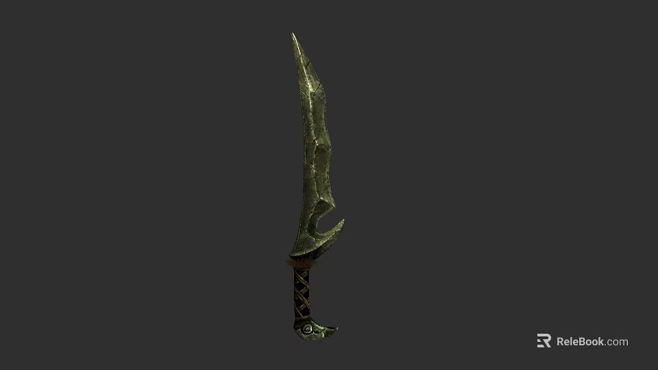 Ancient Bronze Bladed Weapon With Intricate Carvings And Wrapped Hilt Design 3d model 