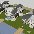 Modern Detached House Exterior With Unique Architectural Design Large Windows And Green Lawn