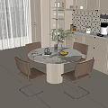 Cream style restaurant table and chairs 3d model