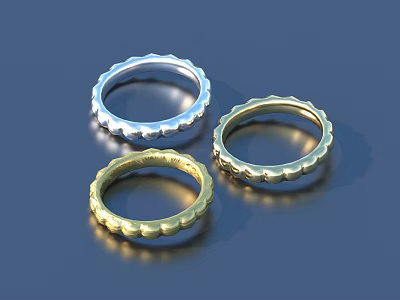 Elegant Silver and Gold Rings with Scalloped Wavy Edges for Modern Jewelry Style 3d model