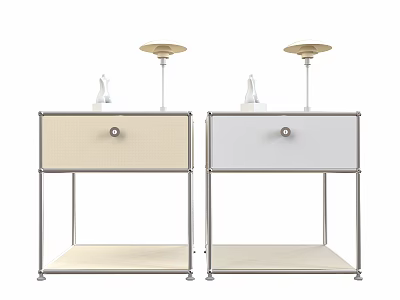 Modern Bedside Tables With Metal Frame Drawer Different Colors And Table Lamps 3d model