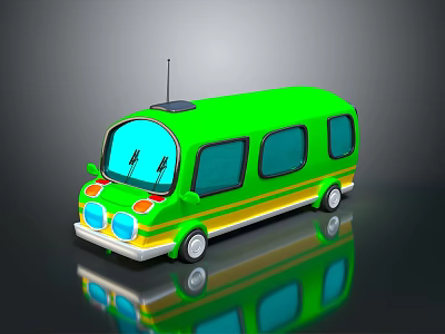 Kids Colorful Green Toy Bus With Yellow Stripes And Blue Windows 3d model