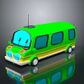 Kids Colorful Green Toy Bus With Yellow Stripes And Blue Windows