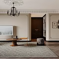 Elegant Living Dining Room Interior With Red Walls Beige Sofa Wooden Coffee Table And Chandelier