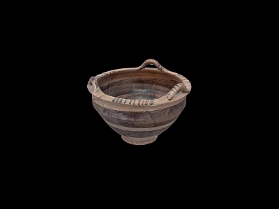 Ancient Style Pottery Bowl With Handle And Striped Brown Black Design 3d model