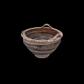 Ancient Style Pottery Bowl With Handle And Striped Brown Black Design