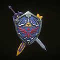 Ornate Medieval Shield And Sword With Blue Surface Red Emblem Yellow Accents