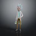 Rick Sanchez Animated Character In White Lab Coat With Blue Spiky Hair Holding Device