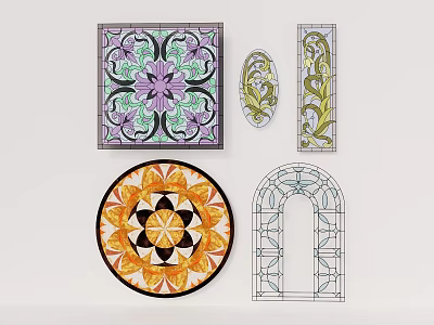 Casement Window Featuring Stained Glass Patterns In Diverse Shapes And Artistic Styles 3d model