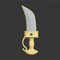 Weapon Knife Featuring Golden Handle Green Gemstone Silver Blade Cat Ear Design And End Hook