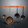 Vintage Metal Measuring Spoons Hanging On Wooden Rod For Kitchen Use