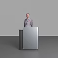 Modern Reception Desk With Stylish Design And Man In Suit Standing Behind