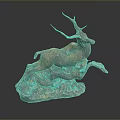 Bronze Deer Sculpture In Leaping Pose With Detailed Base And Metallic Finish